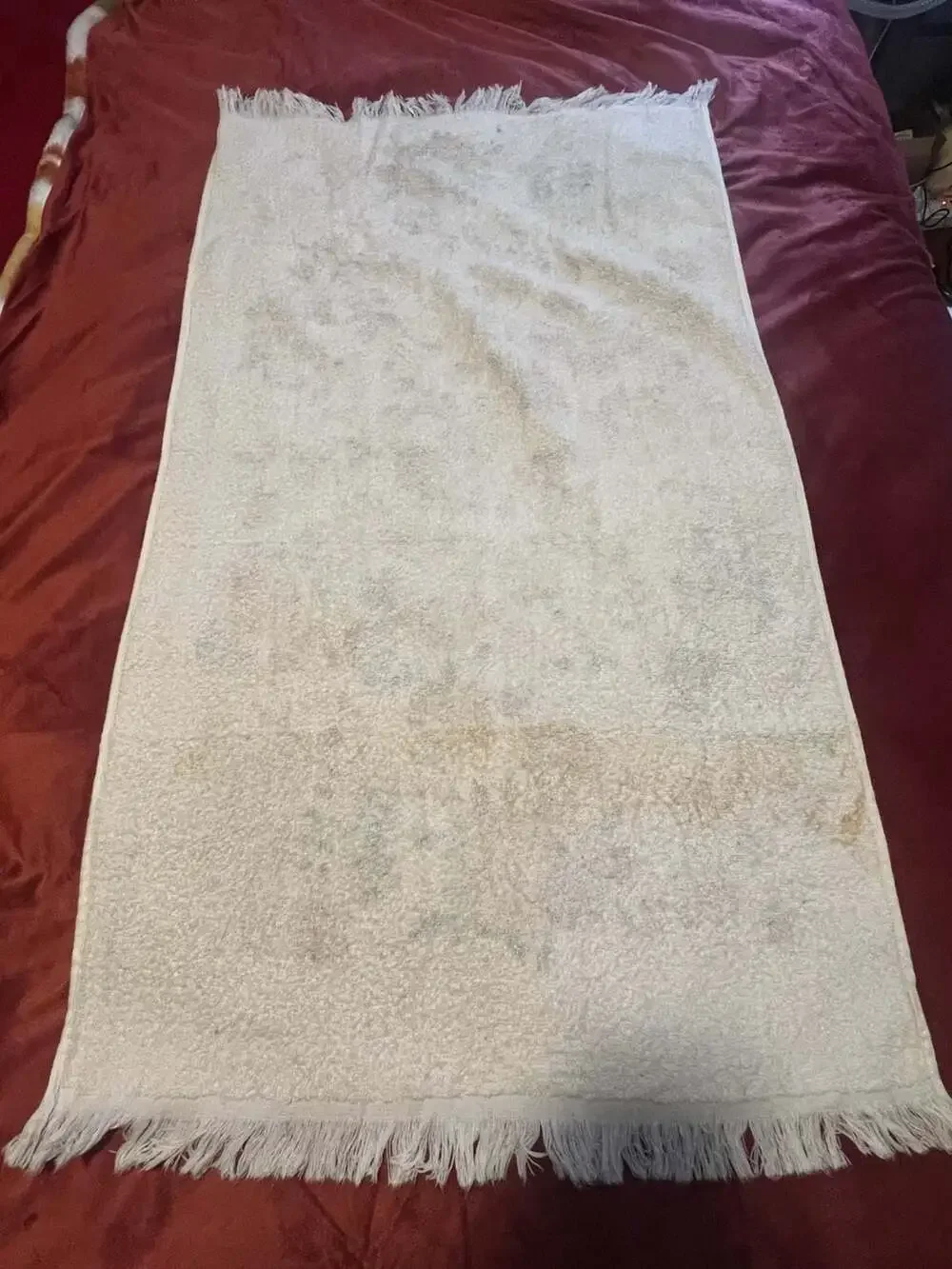 VTG 70s Cannon Royal Family Fringed Floral Towel Green Brown Orange Yellow 22x41
